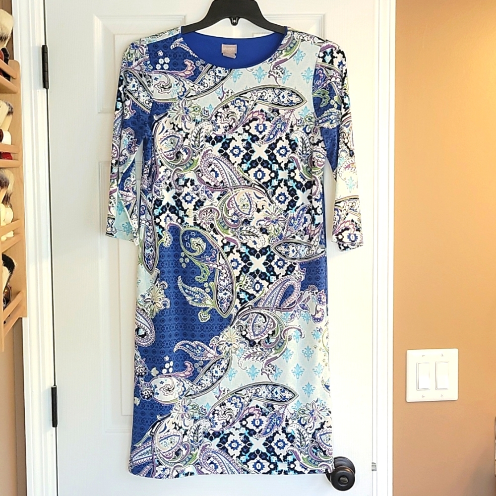 Chico's blue paisley shift dress sz small